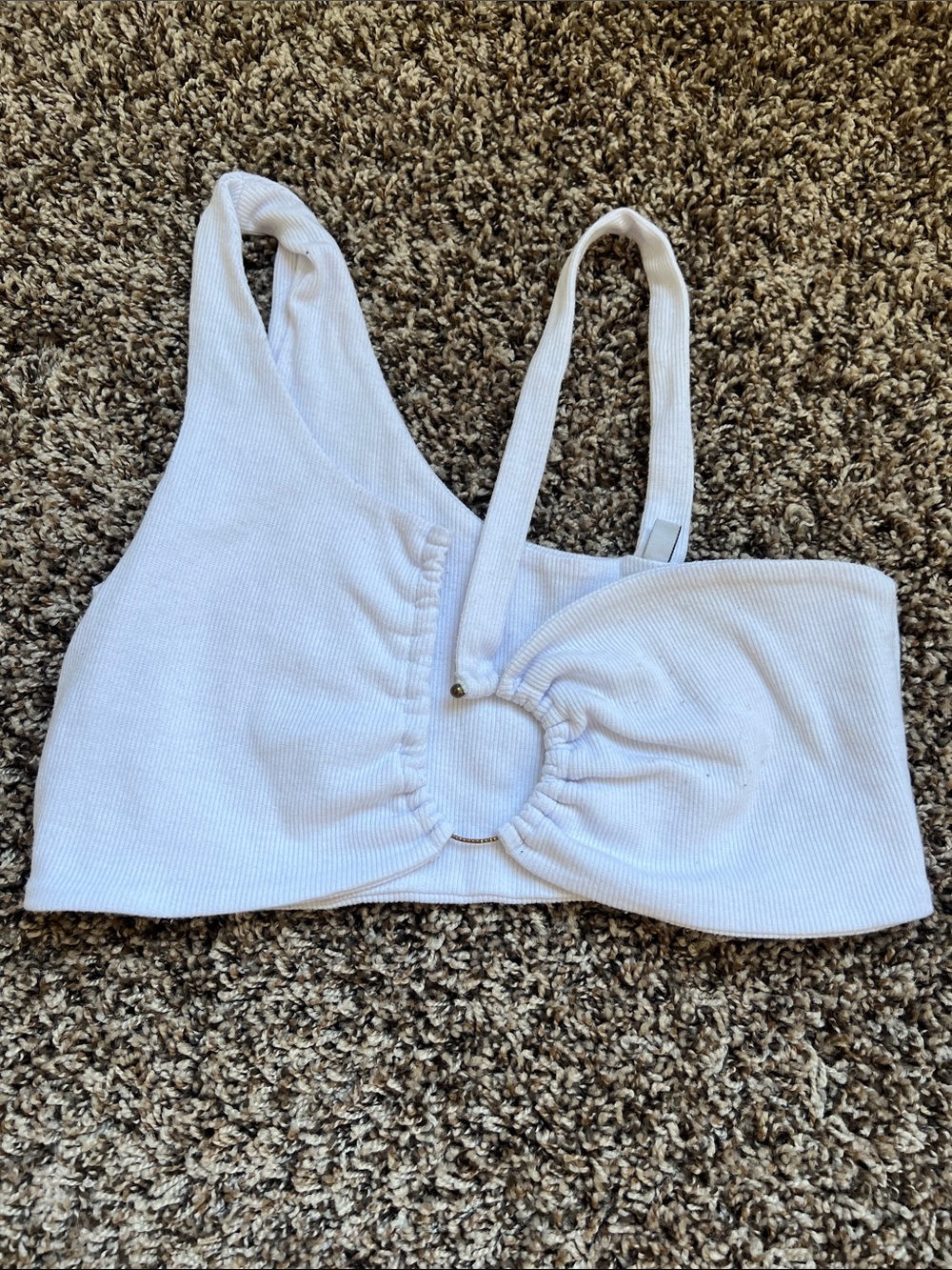 White Ribbed One-Shoulder Crop Top with Ring Detail